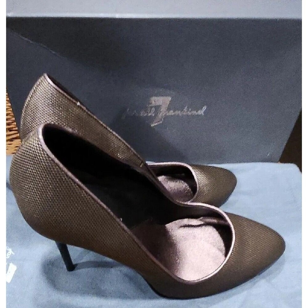 7 For All Mankind Elizabeth Pumps Gunmetal Metallic Shoes Stiletto Heels 8 M